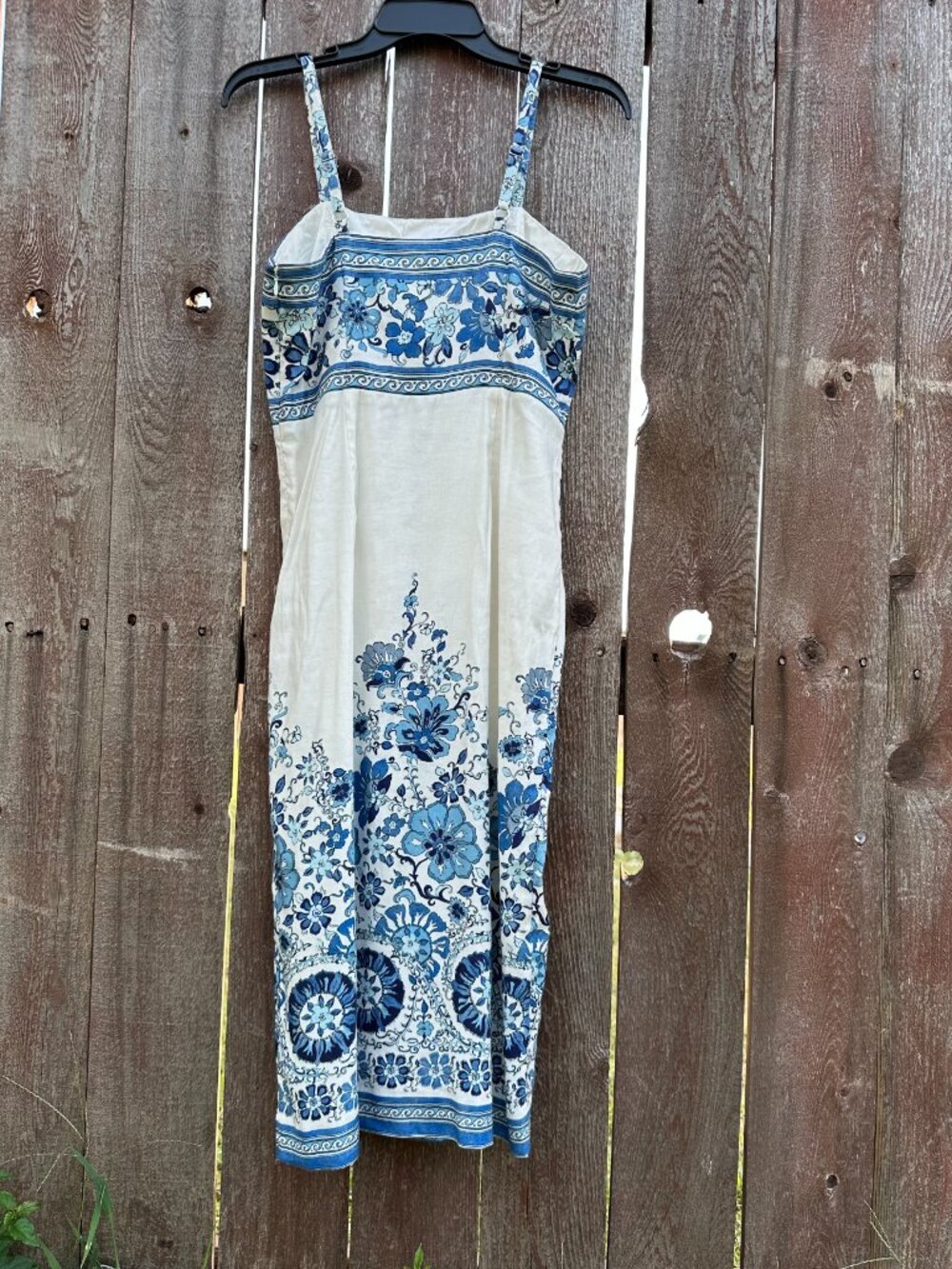 Elie Tahari The Annalise Floral Linen Midi Dress Blue White Boho Size S - Picture 3 of 5